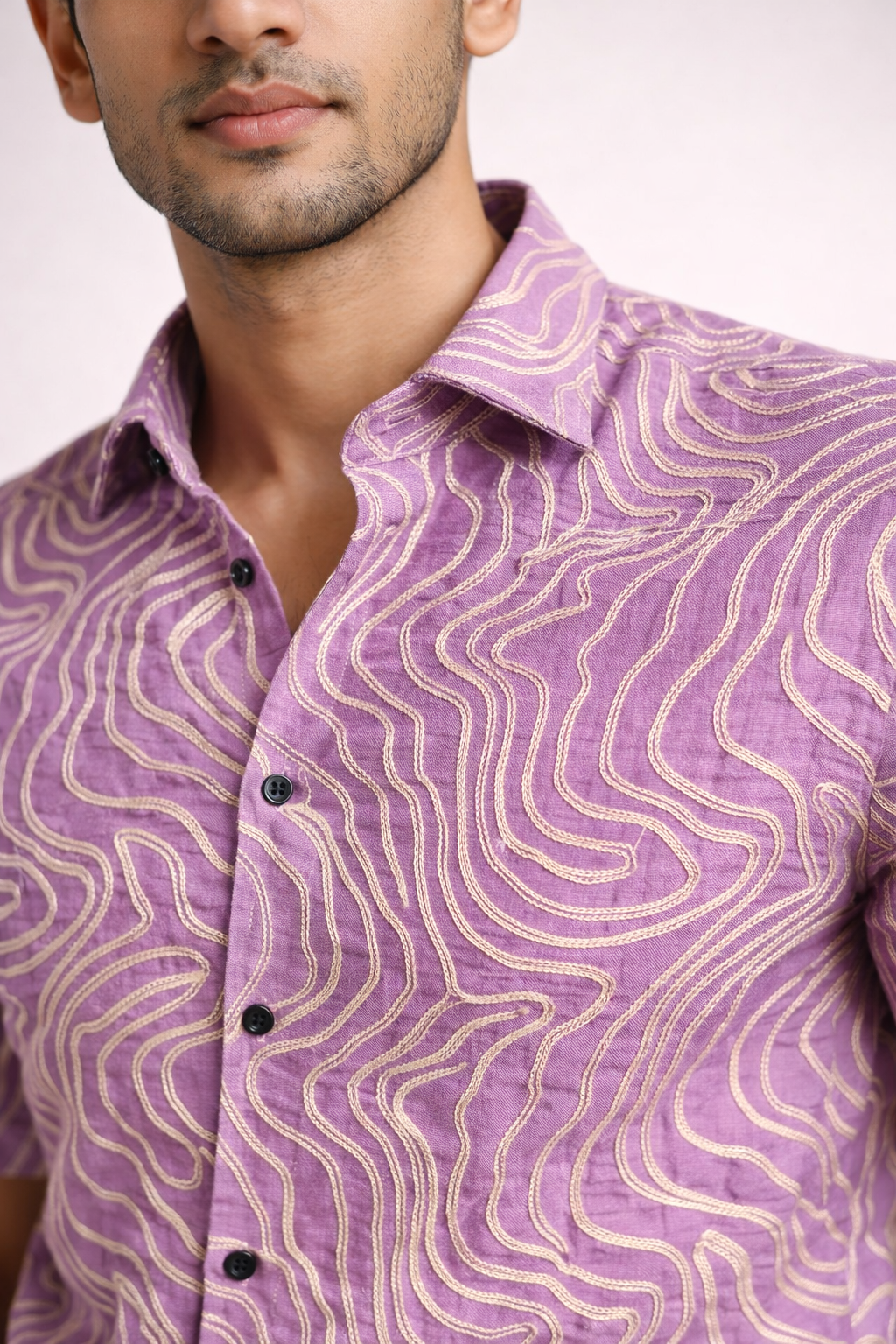 Men Premium Lavender Abstract embroidery Casual Shirt