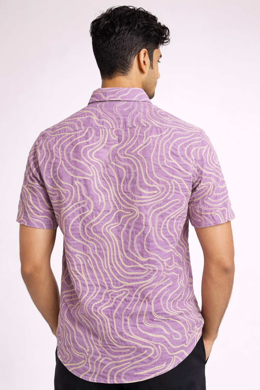 Men Premium Lavender Abstract embroidery Casual Shirt
