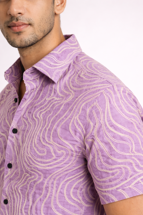 Men Premium Lavender Abstract embroidery Casual Shirt