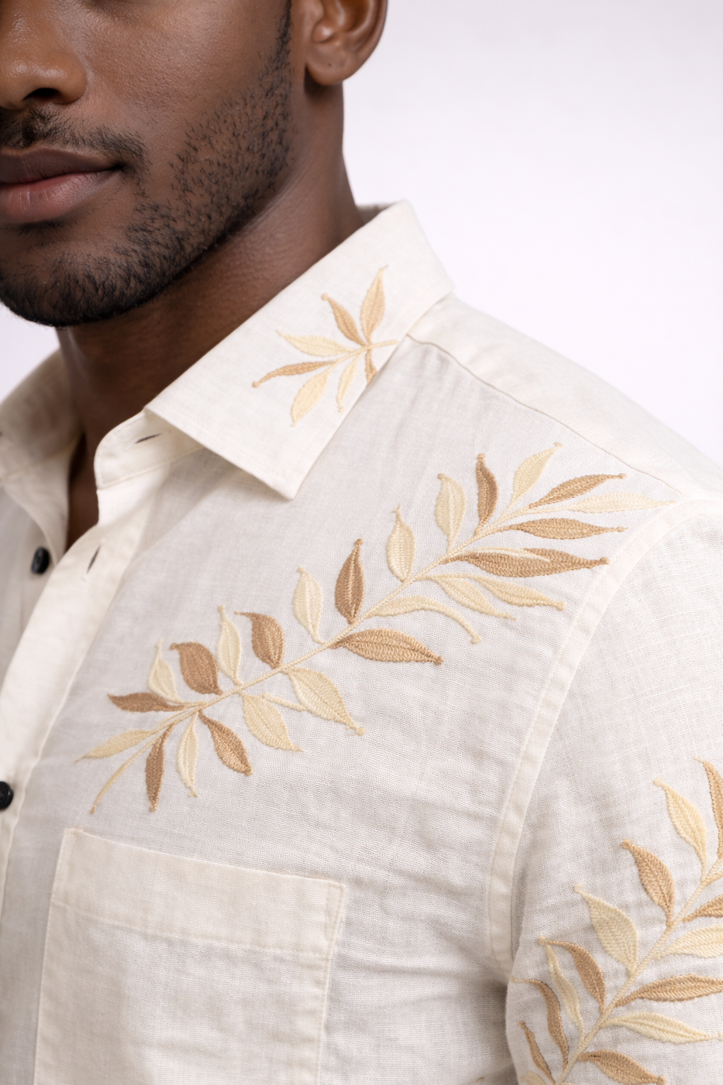 Men Premium Off-White Botanical embrodidery Cotton Casual Shirt