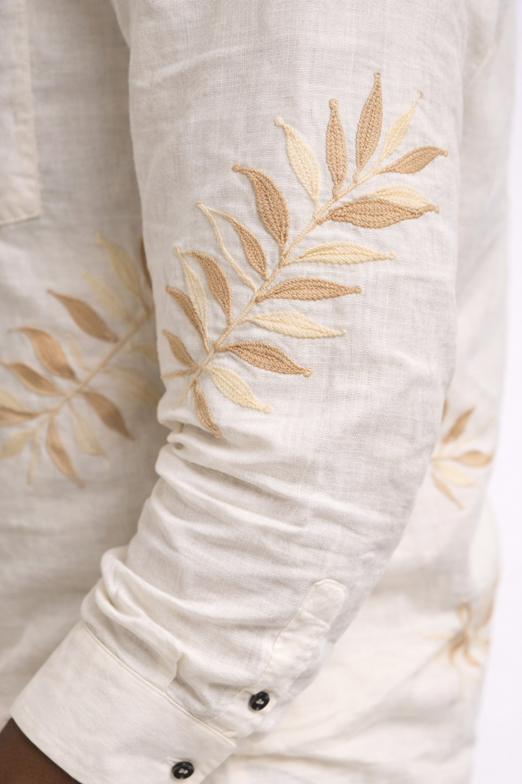 Men Premium Off-White Botanical embrodidery Cotton Casual Shirt