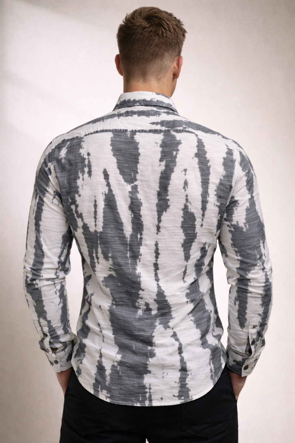 Men’s Designer Grey & White Printed Casual Shirt