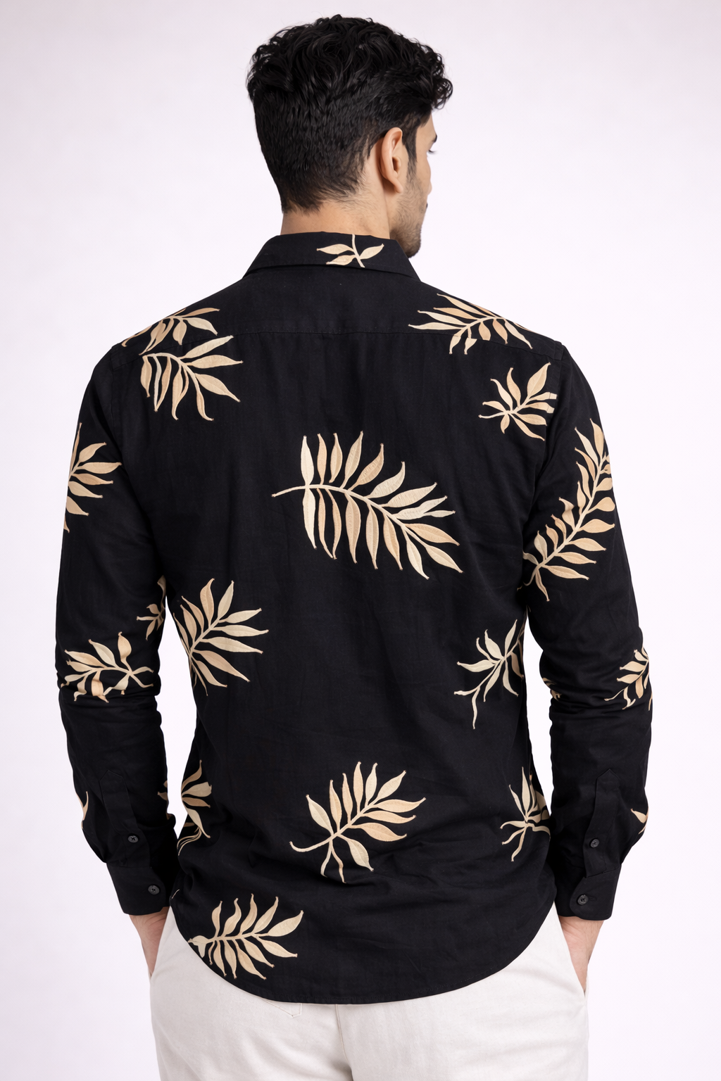 Men’s Black Premium Leaf embroidery Party Shirt