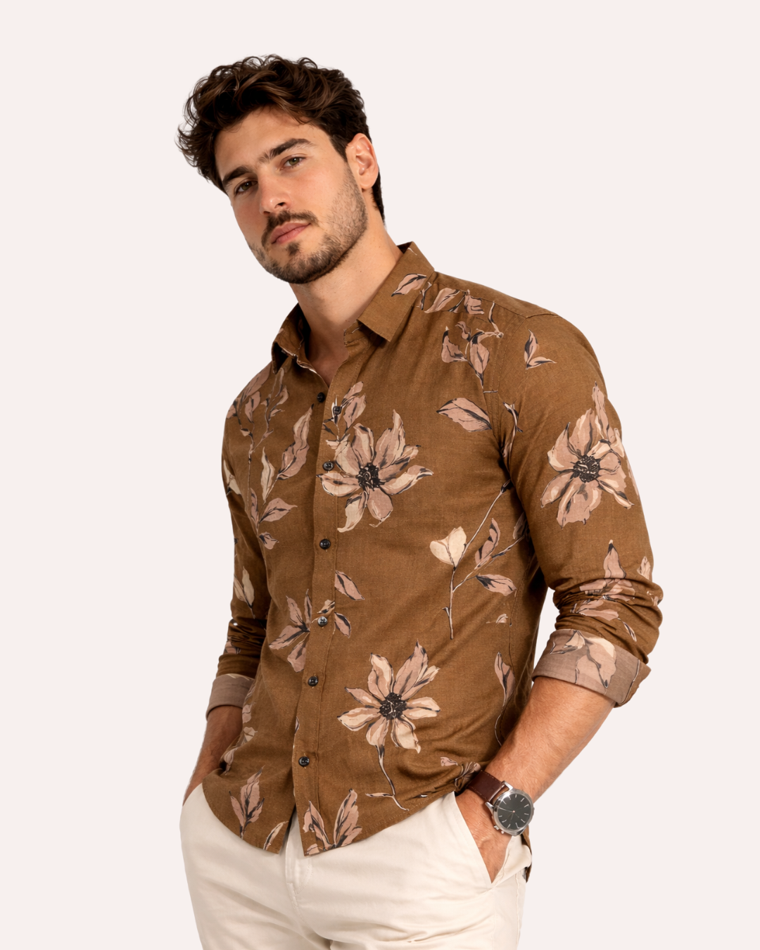 Men’s Brown Floral Print Premium Shirt