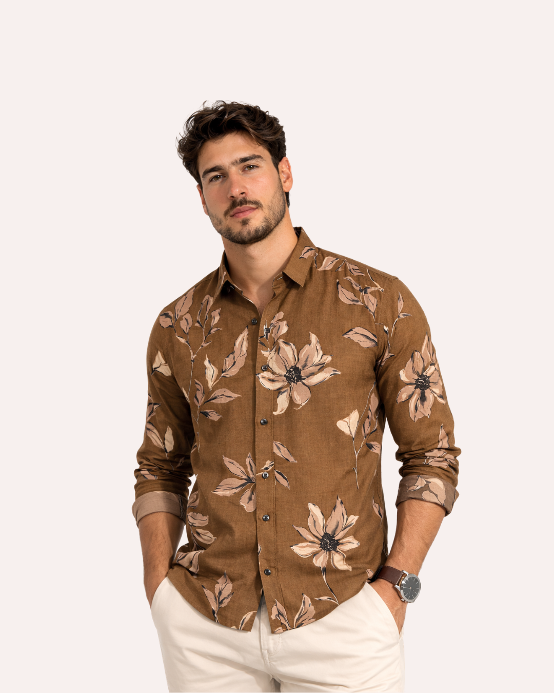 Men’s Brown Floral Print Premium Shirt