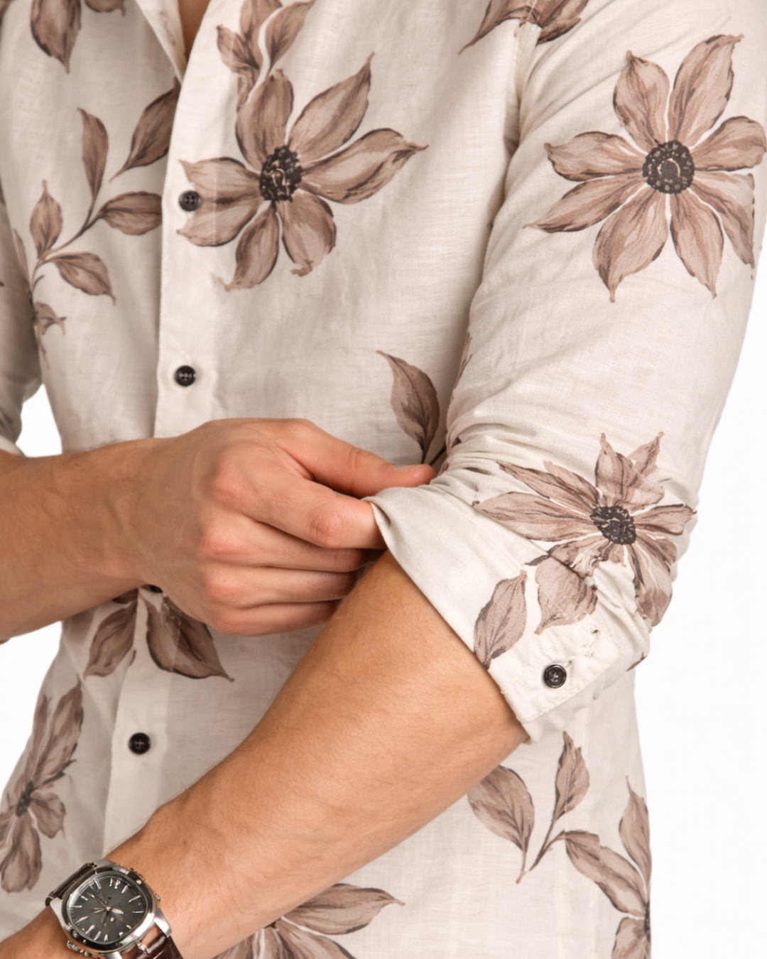 Men’s Beige Floral Print Premium Shirt