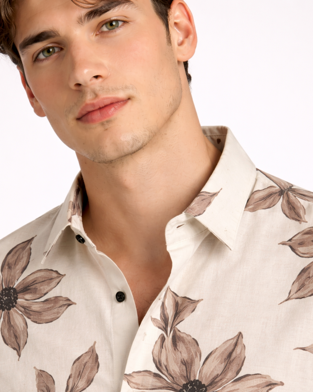 Men’s Beige Floral Print Premium Shirt