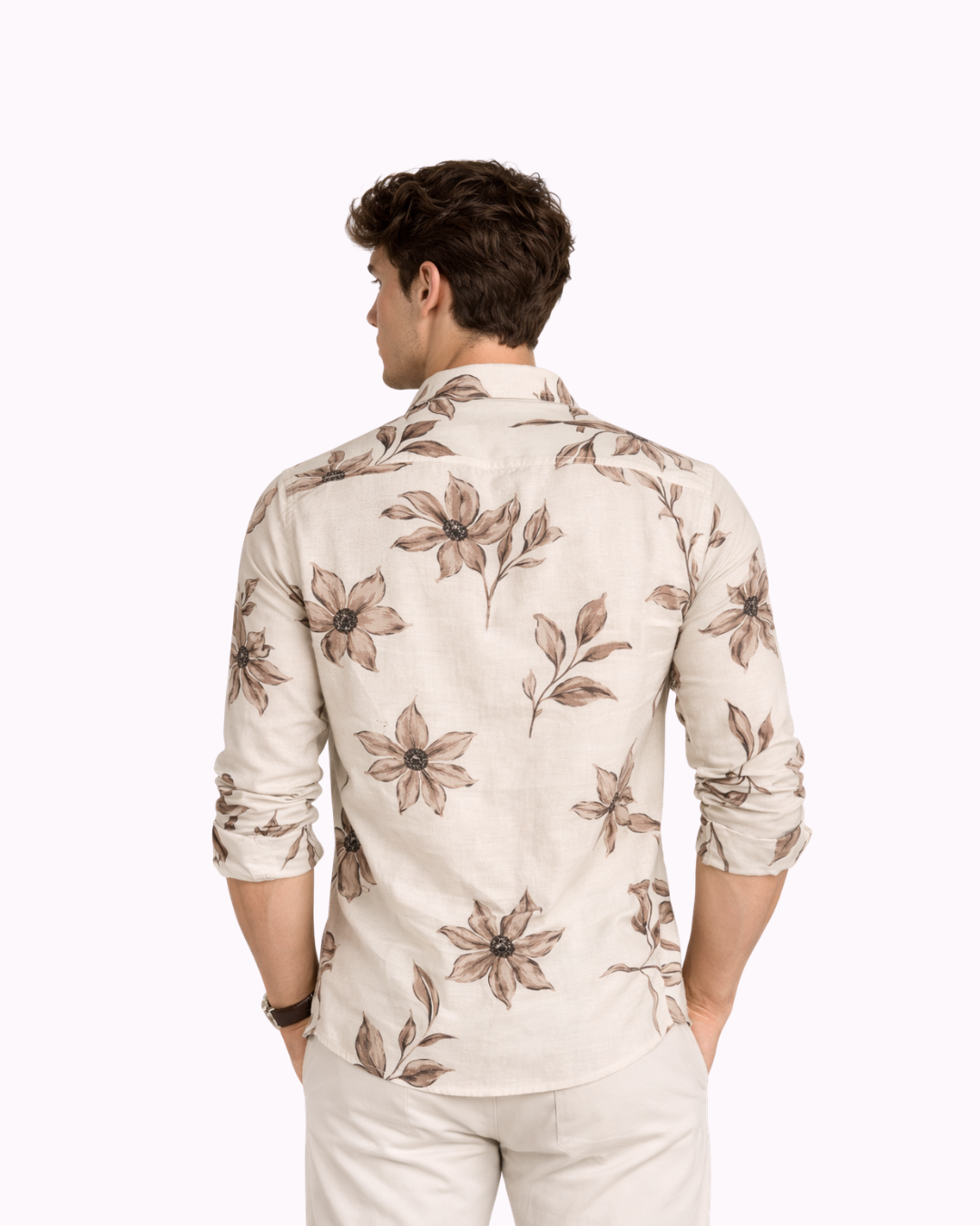 Men’s Beige Floral Print Premium Shirt